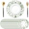 50 Pack Paper Placemats Disposable Green Floral Placemats 13.7 Inch Vintage Sage Green Flower Place Mats Chinoiserie Round Table Mats